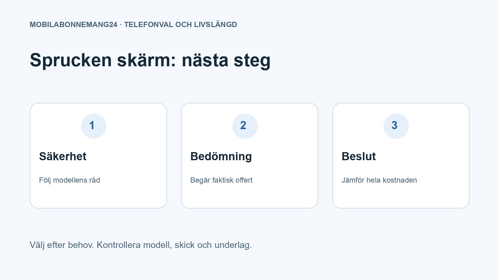 Sprucken skärm: nästa steg: Säkerhet, Bedömning, Beslut. Redaktionell beslutsillustration.